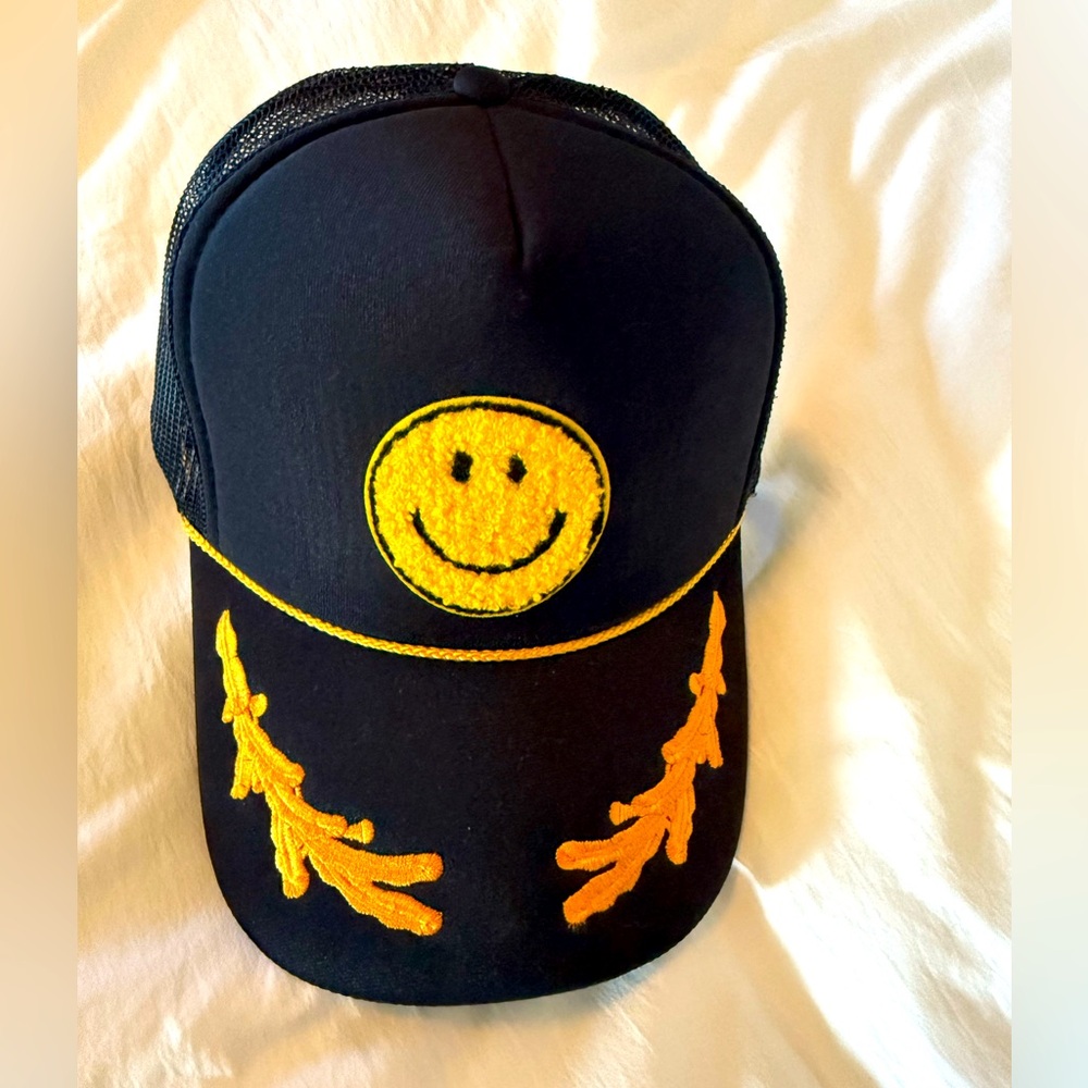 Navy Smiley Face Captain Hat. Never worn.